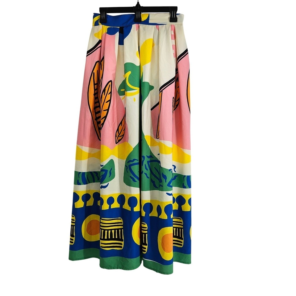 Womens Colorblock Graphic Maxi Skirt - Pink, Blue, Yellow